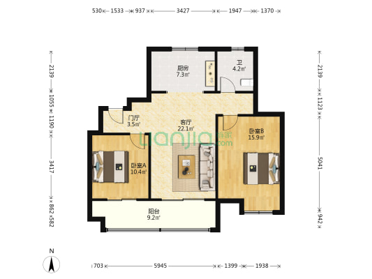 龙田北苑 2室1厅1卫 99平方