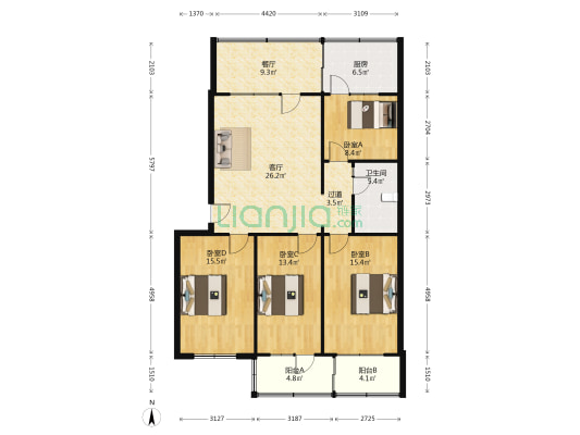 山西省造林局 4室2厅1卫 120平方