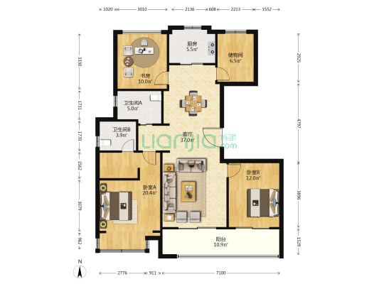 荣安姚江晴雪 3室1厅2卫 135平方