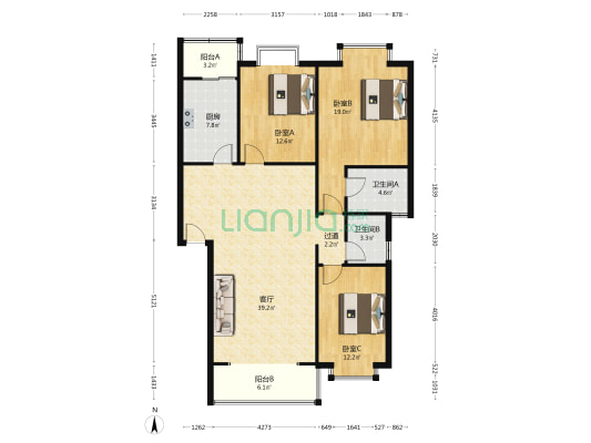 检察院宿舍 3室1厅2卫 119平方