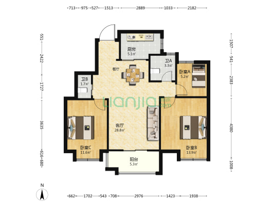 海棠湾公寓 3室1厅2卫 96平方
