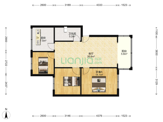 五华金盾小区 3室1厅1卫 73平方