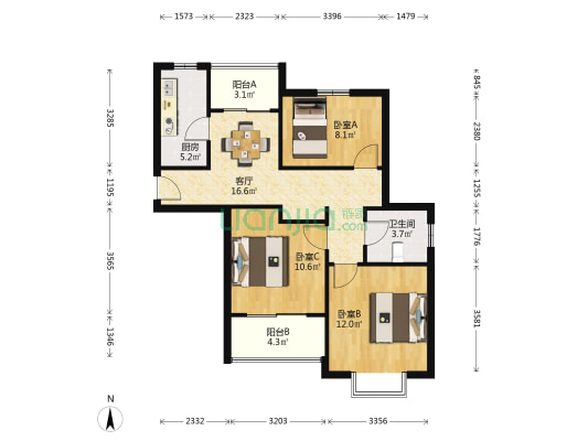 翔瑞新苑(南区) 3室1厅1卫 89平方