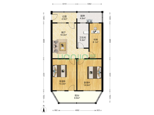 金鸣街 3室1厅1卫 88平方
