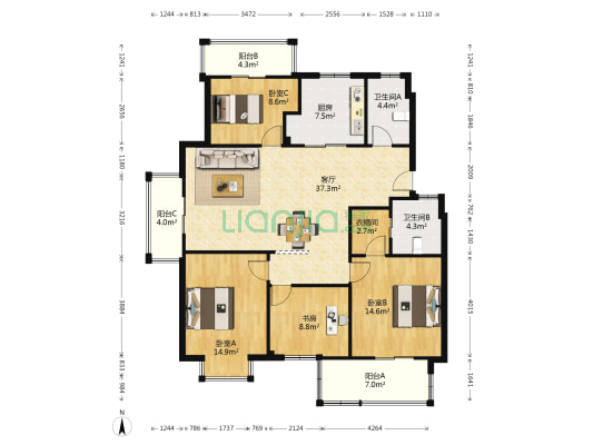 金海湾 4室1厅2卫 141平方