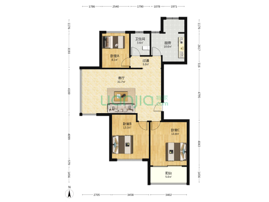 水韵天城 3室1厅1卫 118平方