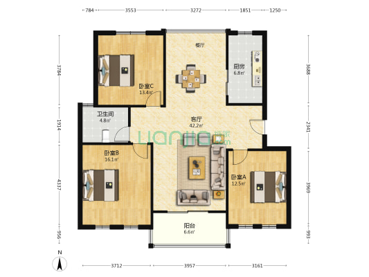 蓝庭苑 3室1厅1卫 112平方