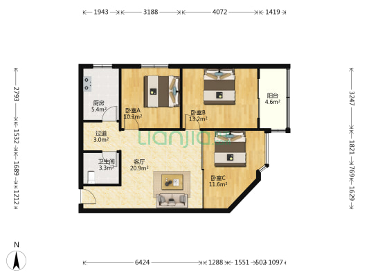 西贵小区 3室1厅1卫 99平方