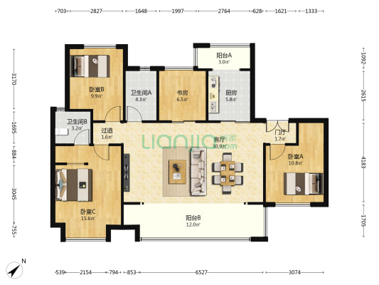 金辉凤栖云璟二期 4室1厅2卫 133平方