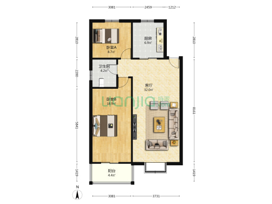 怡然居 2室1厅1卫 84平方