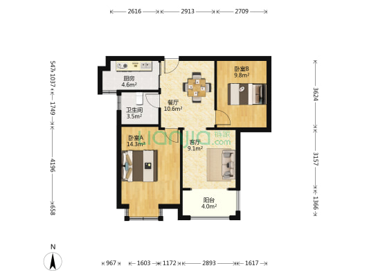 永业梦乐城 2室2厅1卫 88平方