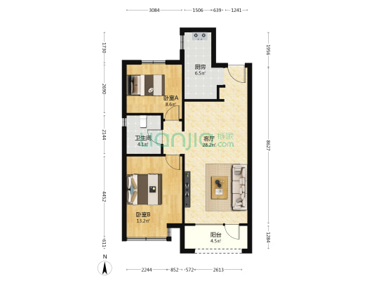 澳海云杉赋 2室1厅1卫 87平方