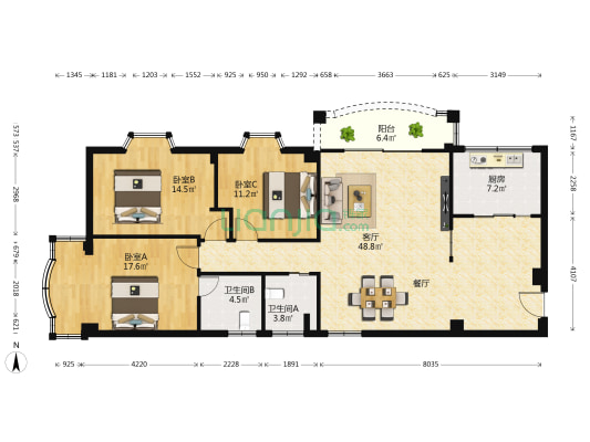 世嘉花园 3室1厅2卫 138平方