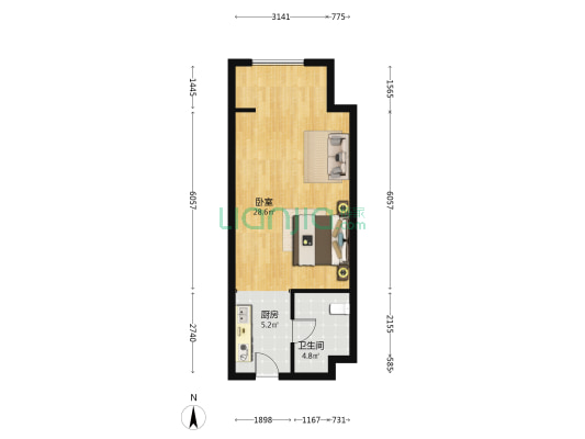 岛湾1号 1室0厅1卫 52平方