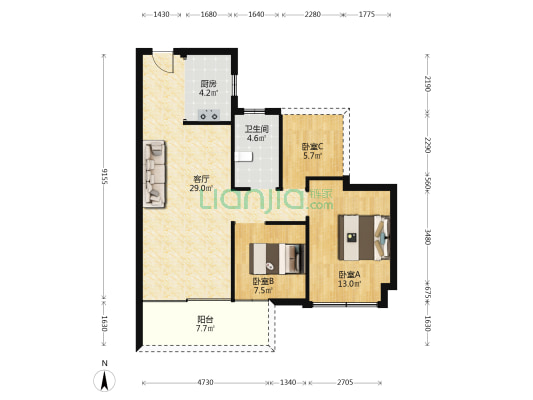 九颂和禧府 3室1厅1卫 86平方