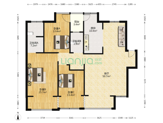 和安小区 3室1厅2卫 150平方