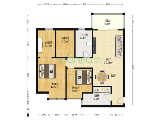 梅园小区 2室1厅1卫 131平方