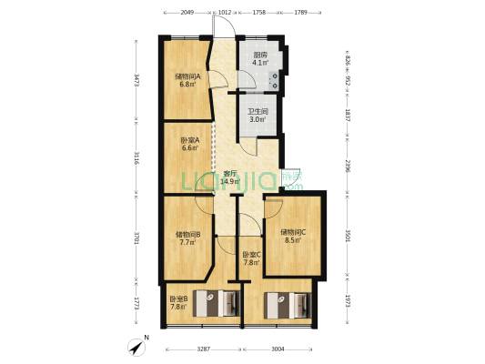 莲桂南路193号 3室1厅1卫 74平方