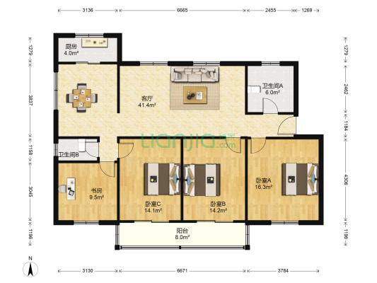 华润小区 4室1厅2卫 143平方