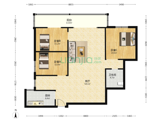 新大新大厦 3室1厅1卫 139平方