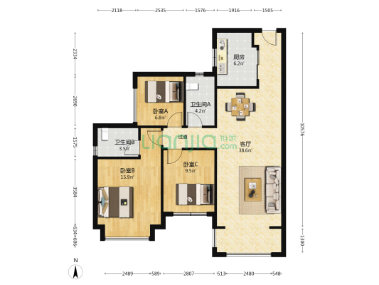 舜元臻园 3室1厅2卫 109平方