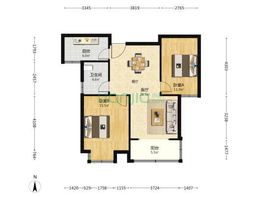 弘瑞冠邸 2室1厅1卫 92平方