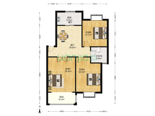 胜巷新村 3室1厅1卫 104平方