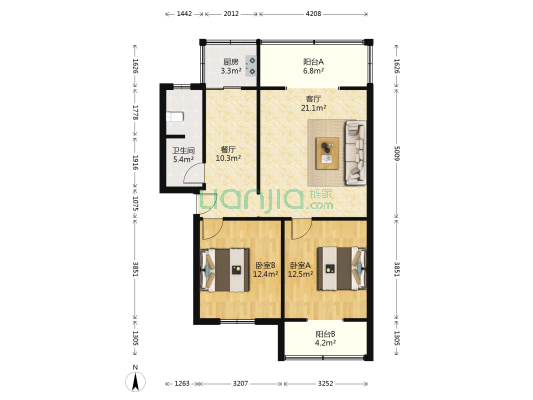 二环路北三段121号 2室2厅1卫 82平方