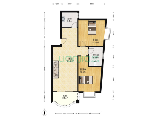 鑫城名都 2室1厅1卫 95平方