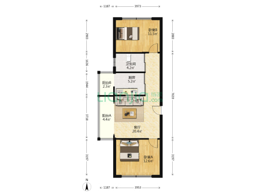 中新花园四期 2室1厅1卫 84平方