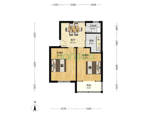 红旗村 2室1厅1卫 58平方