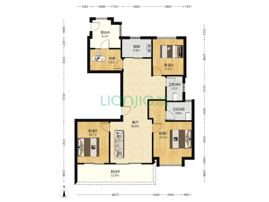 华鸿中央原墅(平阳) 4室1厅2卫 129平方