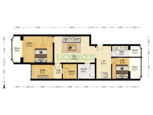 东经路6号院 3室1厅1卫 107平方