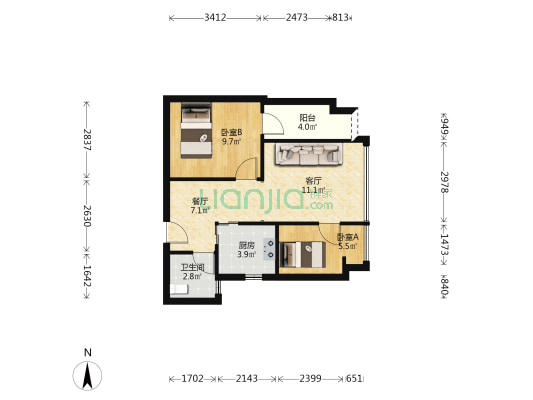 金龙城市广场2区 2室2厅1卫 61平方