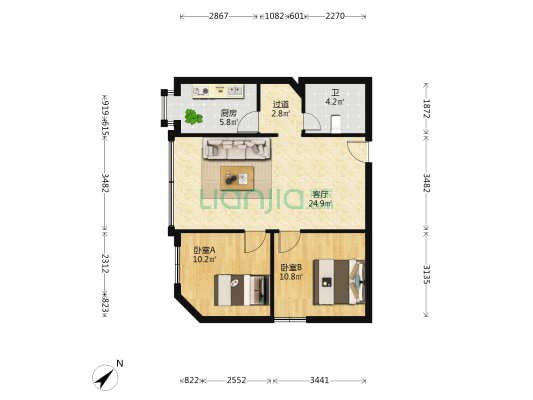 江南大道48号 2室1厅1卫 77平方