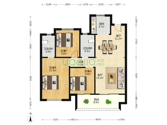 绿地云栖绿庭 3室2厅2卫 109平方