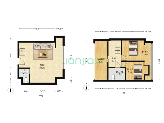 九里仓九山树 2室1厅2卫 43平方