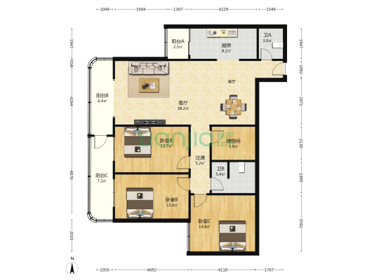 人保家属院 3室1厅2卫 150平方
