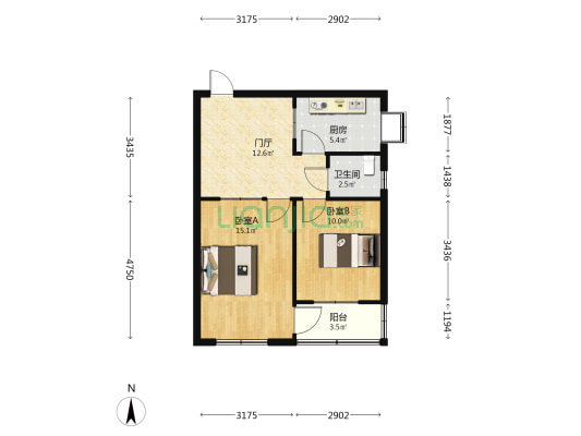 罗城头六号院 2室0厅1卫 55平方