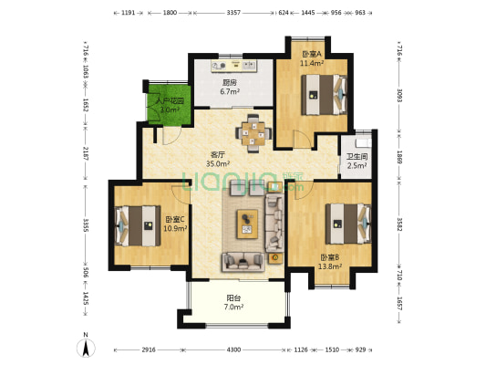 梅龙湖无界 3室1厅1卫 106平方