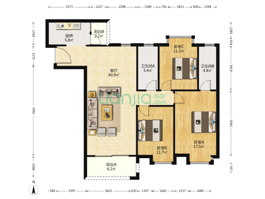 绿茵华府 3室1厅2卫 139平方