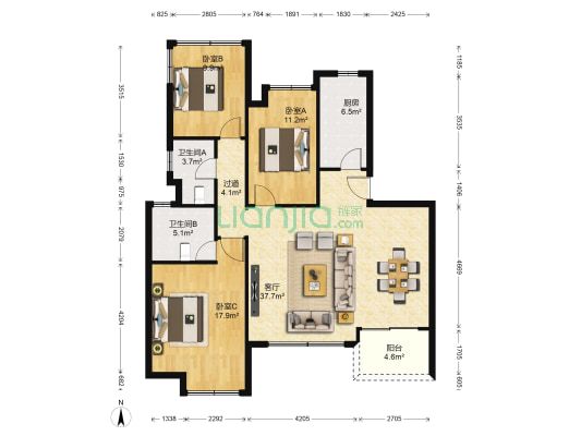 荣和林溪府•悦琴 3室1厅2卫 115平方