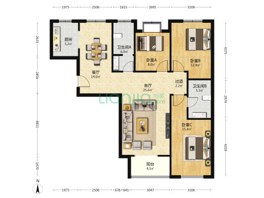 长缨花园 3室2厅2卫 142平方