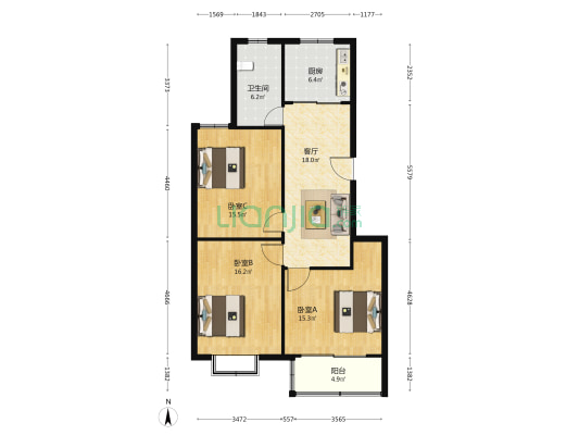 邯郸路58弄 3室1厅1卫 100平方