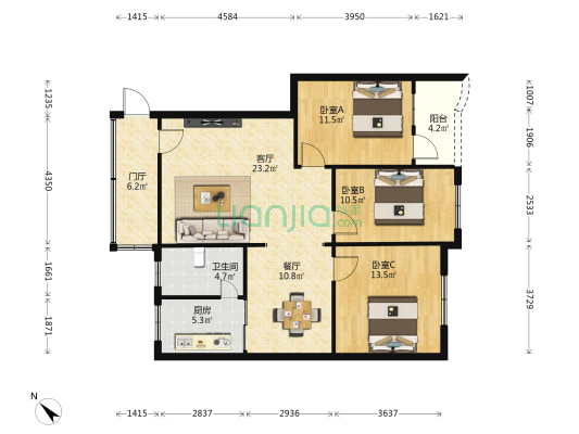 琼山区委宿舍大院 3室2厅1卫 118平方