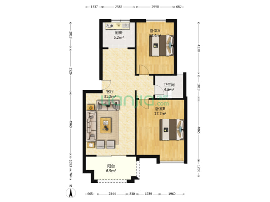 正荣大湖之都（观澜郡） 2室1厅1卫 91平方