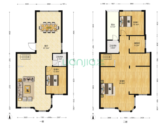 香榭丽墅 3室1厅2卫 163平方