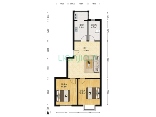 阳光碧水园二期 2室1厅1卫 80平方