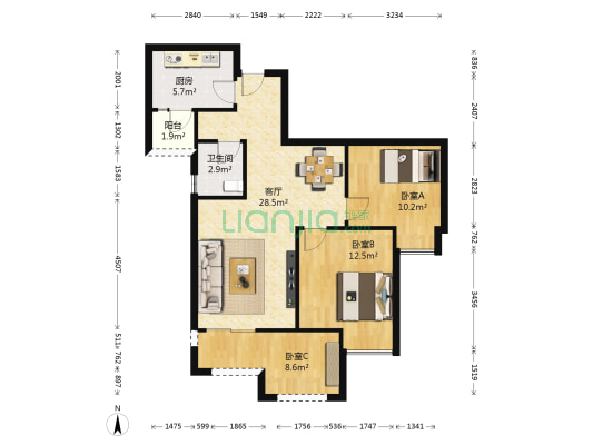融汇温泉城童话里E区 3室1厅1卫 84平方