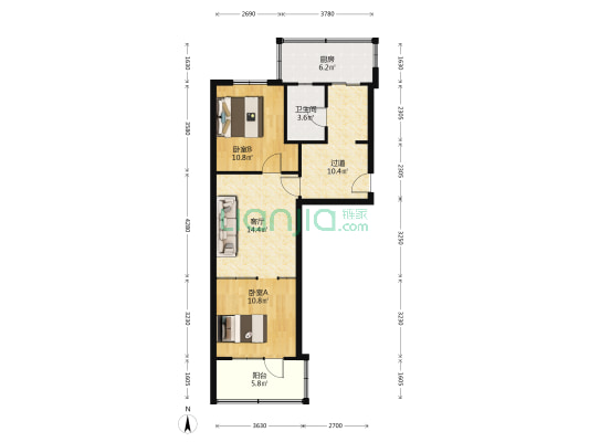 园林局小区 2室1厅1卫 64平方